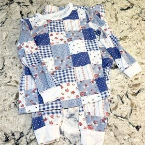 Little Me Blue Gingham Floral Patchwork Bamboo Pajama Set NWOT